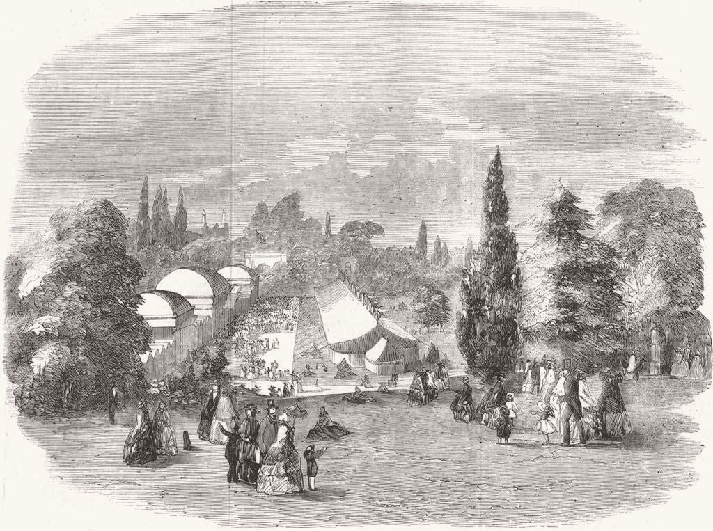 YORKS. Fete, Duke of Norfolk, Botanic Gdns, Sheffield 1857 old antique print